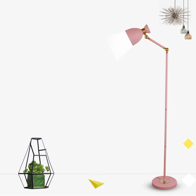 Macaron Metallic Flare Floor Lamp: Wide, Rotatable Arm, 1 Light, Black/Pink/White