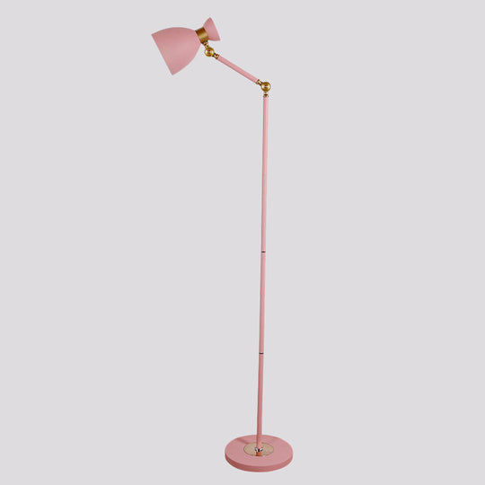Macaron Metallic Flare Floor Lamp: Wide, Rotatable Arm, 1 Light, Black/Pink/White