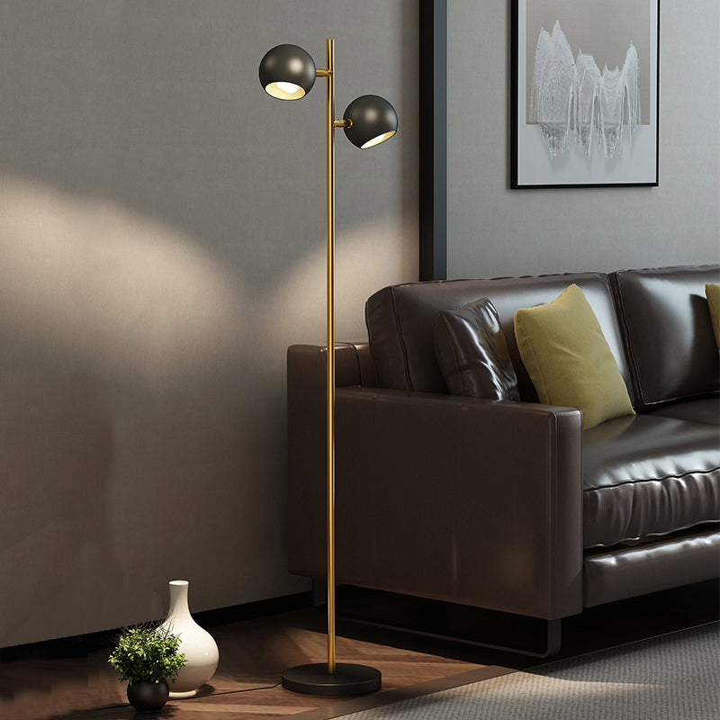 Modernist Metallic Globe Shade Floor Lamp - 2-Light Stand Light in Black for Living Room