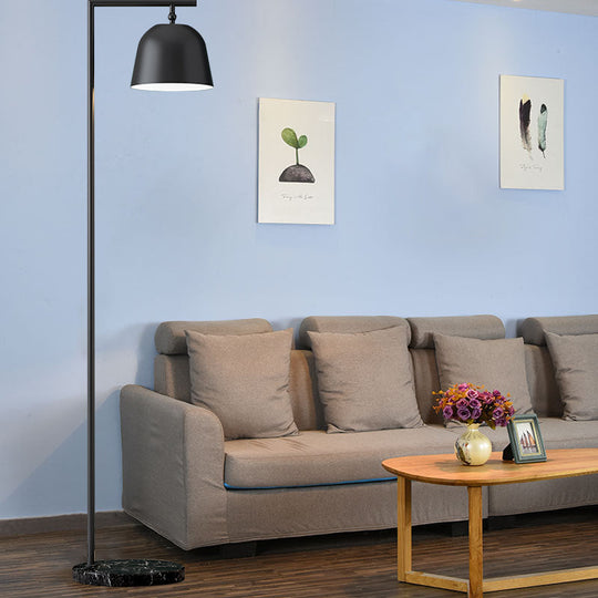 Modern Standing Metallic Floor Lamp in Black/Gold with Marble Base