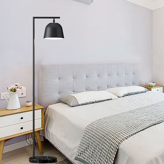 Modern Standing Metallic Floor Lamp in Black/Gold with Marble Base