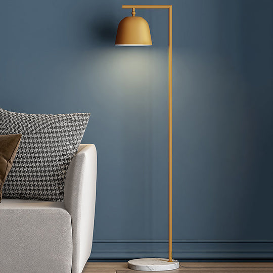 Modern Standing Metallic Floor Lamp in Black/Gold with Marble Base