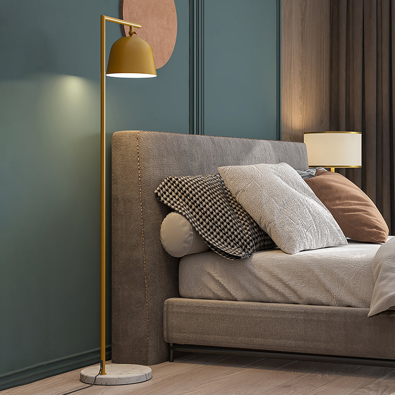 Modern Standing Metallic Floor Lamp in Black/Gold with Marble Base