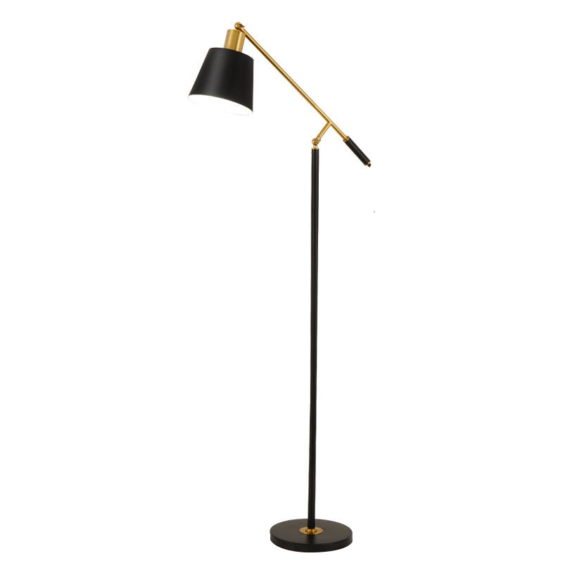 Modern Metal Conic Stand Floor Lamp with Balance Arm - Single Black Finish