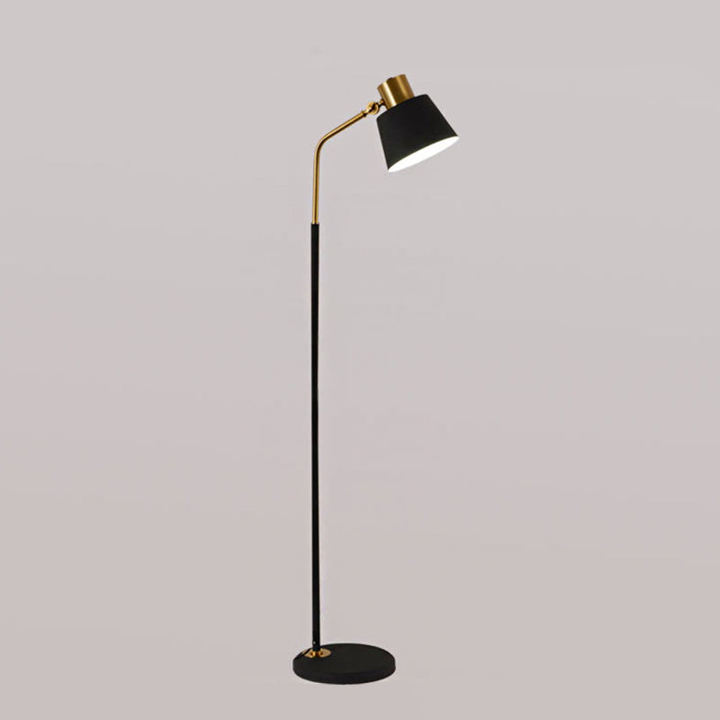 Small Barrel Black Floor Lamp with Modernist Metallic Stand – Ideal for Bedroom Lighting