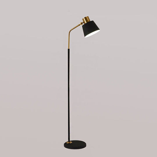 Small Barrel Black Floor Lamp with Modernist Metallic Stand – Ideal for Bedroom Lighting