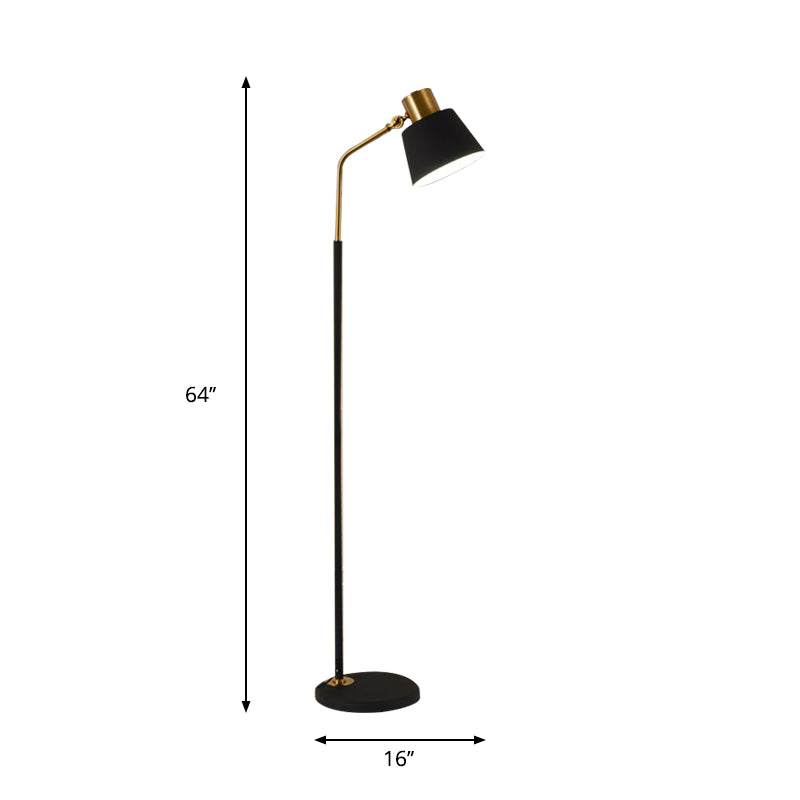 Small Barrel Black Floor Lamp with Modernist Metallic Stand – Ideal for Bedroom Lighting