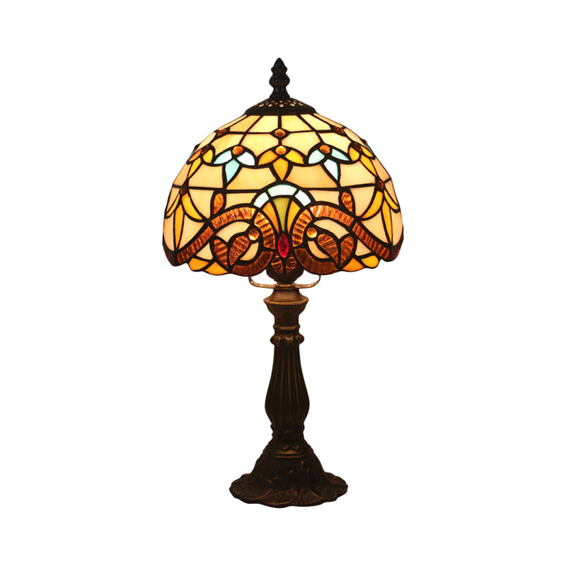 Tiffany Art Glass Night Lamp - Bowl Shaped Stained Glass Table Lighting in Yellow/Blue