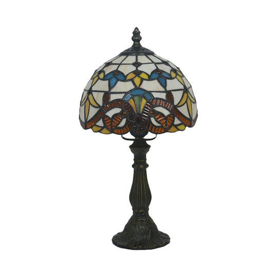 Tiffany Art Glass Night Lamp - Bowl Shaped Stained Glass Table Lighting in Yellow/Blue