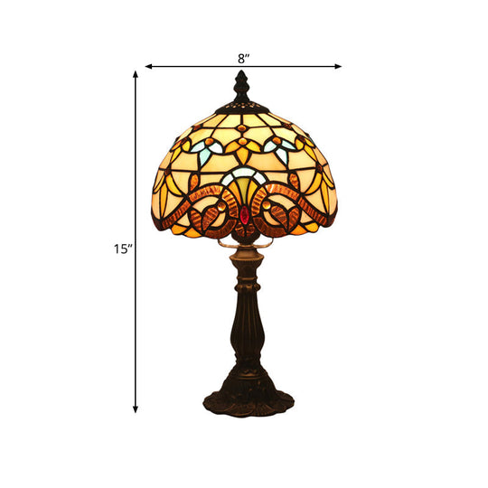 Tiffany Art Glass Night Lamp - Bowl Shaped Stained Glass Table Lighting in Yellow/Blue