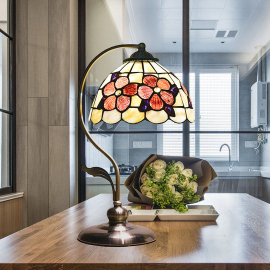 Red Shell Nightstand Lamp: Natural Mediterranean Style, Flower Pattern Design, 1 Head