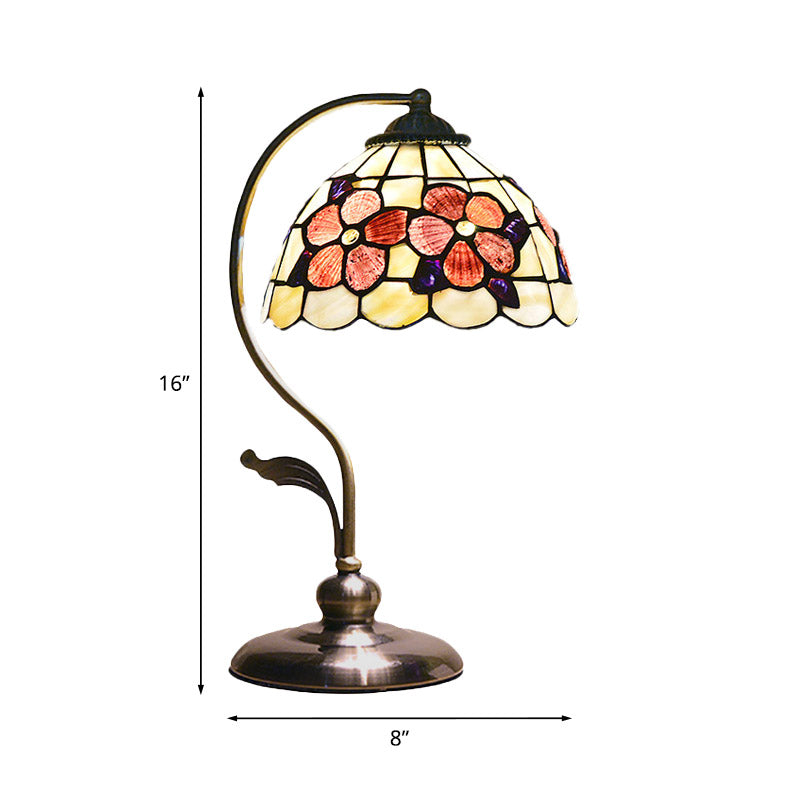 Red Shell Nightstand Lamp: Natural Mediterranean Style, Flower Pattern Design, 1 Head