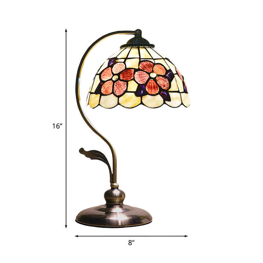 Red Shell Nightstand Lamp: Natural Mediterranean Style, Flower Pattern Design, 1 Head