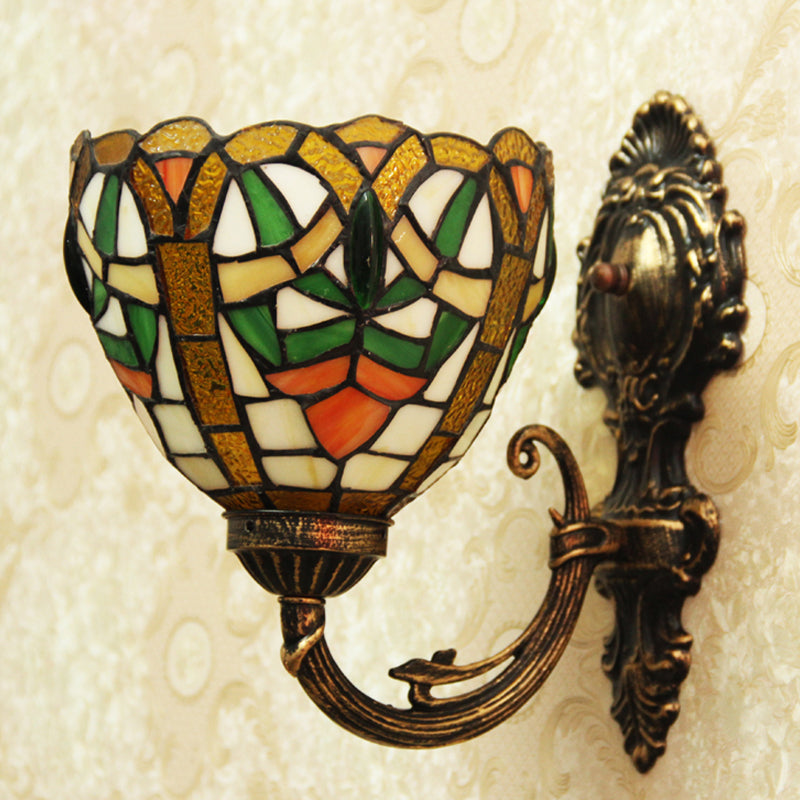 Victorian Brass Wall Mounted Dining Room Light with Stained Glass Shade