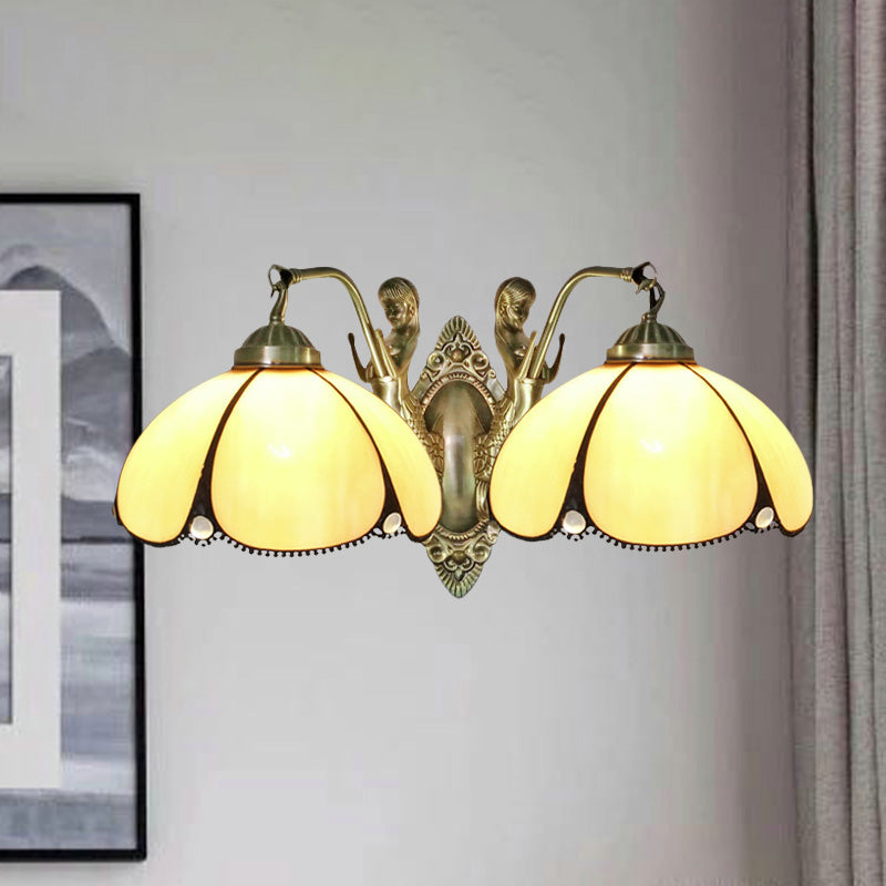 Mediterranean Beige Glass Wall Sconce with Mermaid Arm for Bathroom