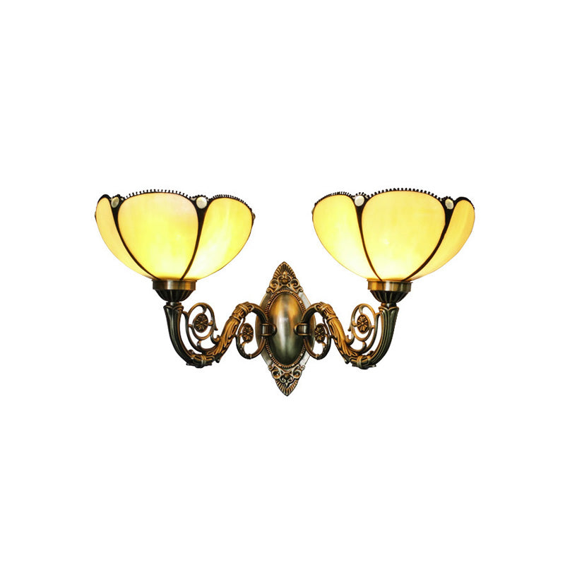 Baroque Bronze Wall Sconce with Scalloped Glass Shade for Bedside Lighting