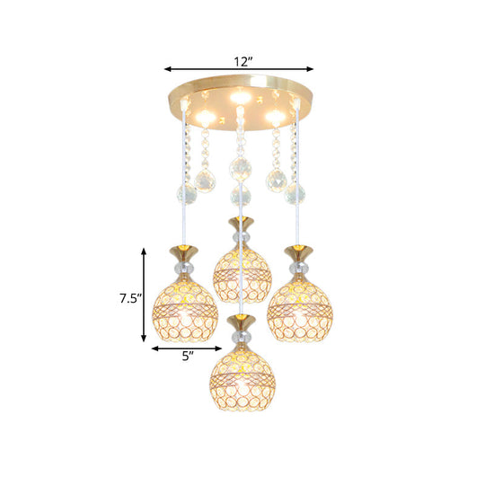 Gold Modernist Globe Multi-Pendant Crystal Ceiling Light for Dining Room