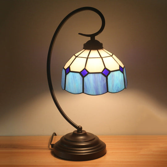 Baroque Orange/Blue/Yellow Cut Glass Task Table Lamp with Swirl Arm