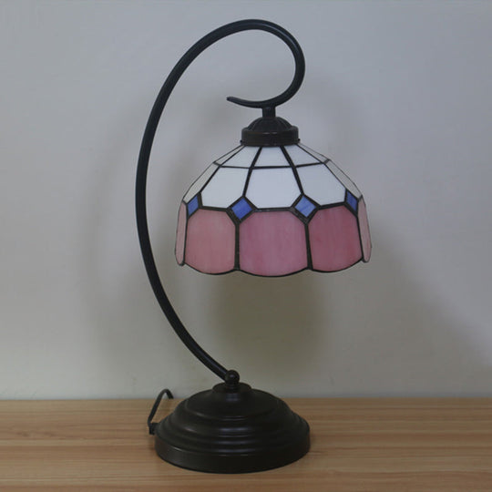 Tiffany Hand Cut Glass Red/Pink Grid Patterned Nightstand Lamp with Domed Shape and Curved Arm"

Note: To optimize for SEO, it is important to include relevant keywords while keeping the title concise.