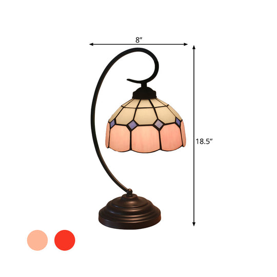 Tiffany Hand Cut Glass Red/Pink Grid Patterned Nightstand Lamp with Domed Shape and Curved Arm"

Note: To optimize for SEO, it is important to include relevant keywords while keeping the title concise.