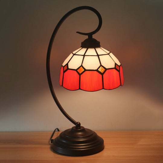 Tiffany Hand Cut Glass Red/Pink Grid Patterned Nightstand Lamp with Domed Shape and Curved Arm"

Note: To optimize for SEO, it is important to include relevant keywords while keeping the title concise.