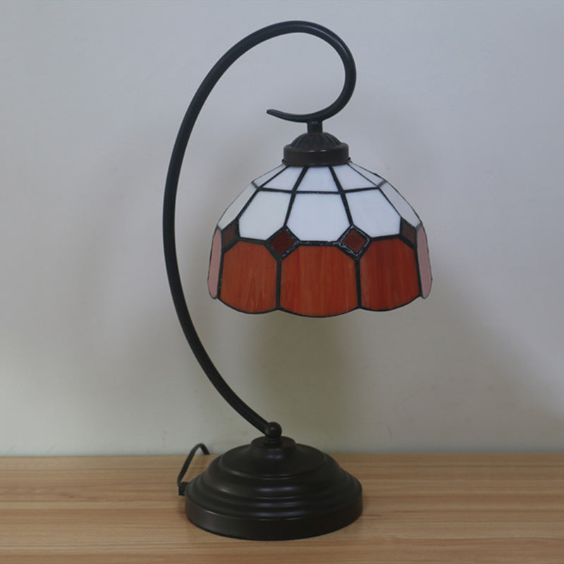 Tiffany Hand Cut Glass Red/Pink Grid Patterned Nightstand Lamp with Domed Shape and Curved Arm"

Note: To optimize for SEO, it is important to include relevant keywords while keeping the title concise.