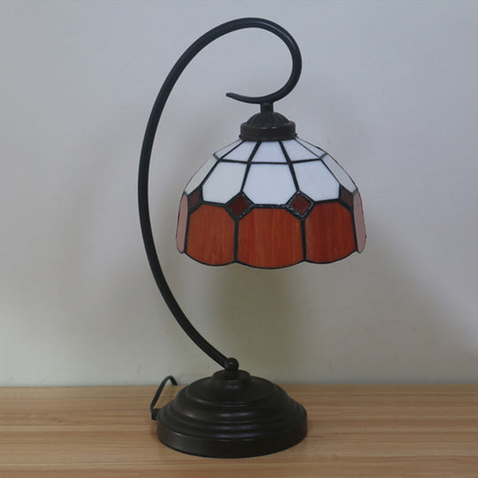 Tiffany Hand Cut Glass Red/Pink Grid Patterned Nightstand Lamp with Domed Shape and Curved Arm"

Note: To optimize for SEO, it is important to include relevant keywords while keeping the title concise.