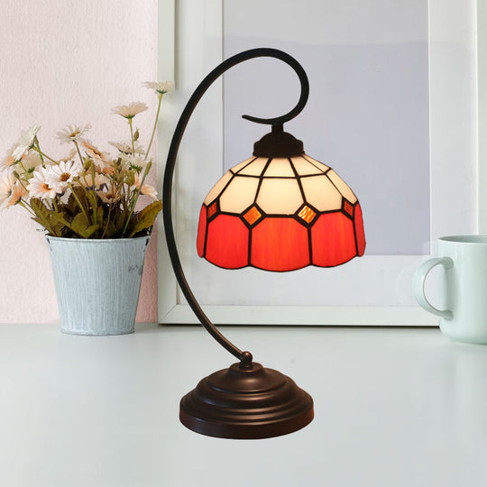 Tiffany Hand Cut Glass Red/Pink Grid Patterned Nightstand Lamp with Domed Shape and Curved Arm"

Note: To optimize for SEO, it is important to include relevant keywords while keeping the title concise.