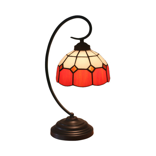 Tiffany Hand Cut Glass Red/Pink Grid Patterned Nightstand Lamp with Domed Shape and Curved Arm"

Note: To optimize for SEO, it is important to include relevant keywords while keeping the title concise.