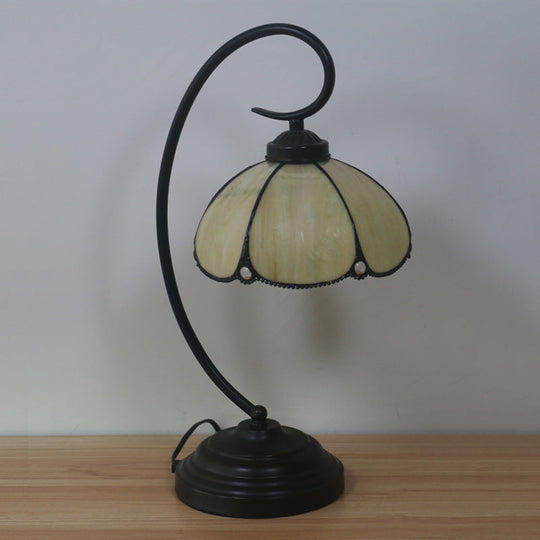 Mediterranean Style 1-Light Nightstand Lamp with Beaded Pattern & Flower Glass Shade in White/Red