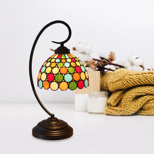 Tiffany Dot Patterned Table Lamp: Metal Dome Shade, Dark Coffee Night Lighting, Bedroom Decor with 1 Light