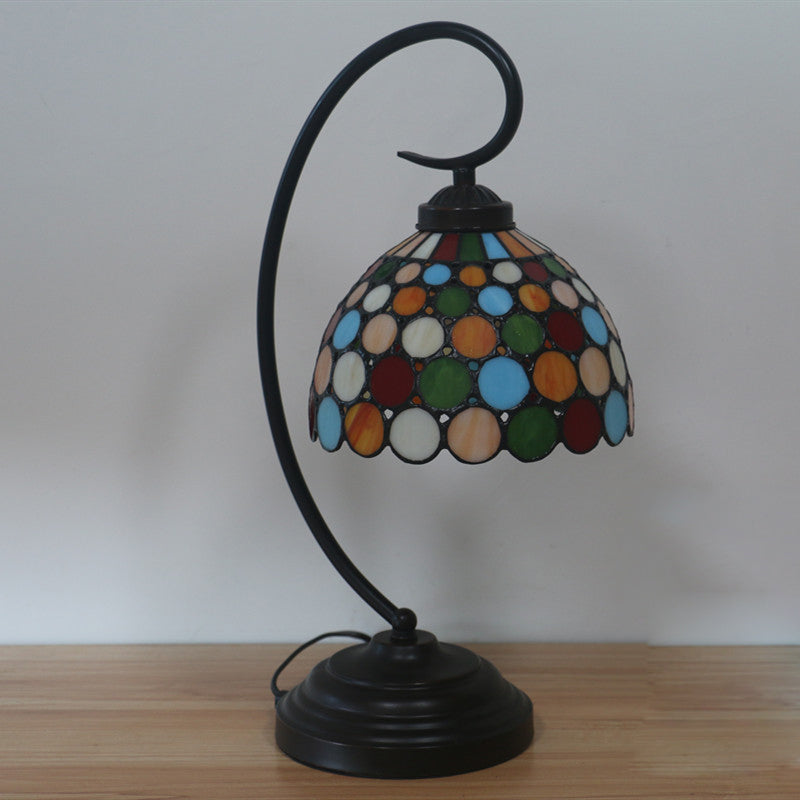 Tiffany Dot Patterned Table Lamp: Metal Dome Shade, Dark Coffee Night Lighting, Bedroom Decor with 1 Light