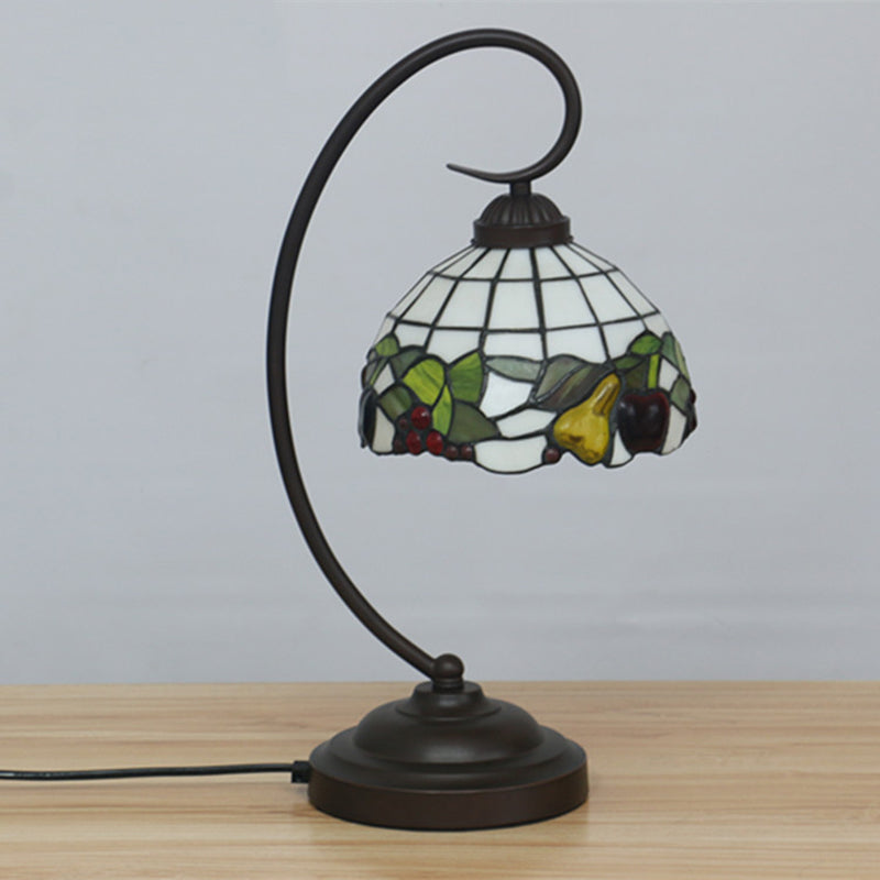 Cut Glass Dark Coffee Desk Lamp with Fruit Pattern - Mediterranean Inspired Night Lighting Bowl