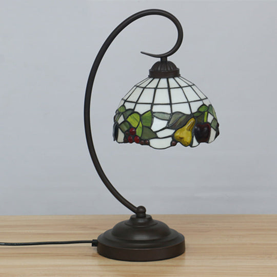 Cut Glass Dark Coffee Desk Lamp with Fruit Pattern - Mediterranean Inspired Night Lighting Bowl
