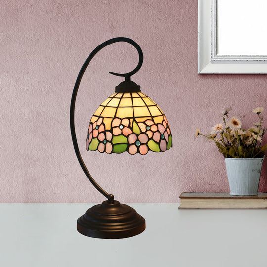 Blossom Pattern Tiffany Glass Desk Lamp - Pink/Orange 1-Head Night Table Light for Bedroom