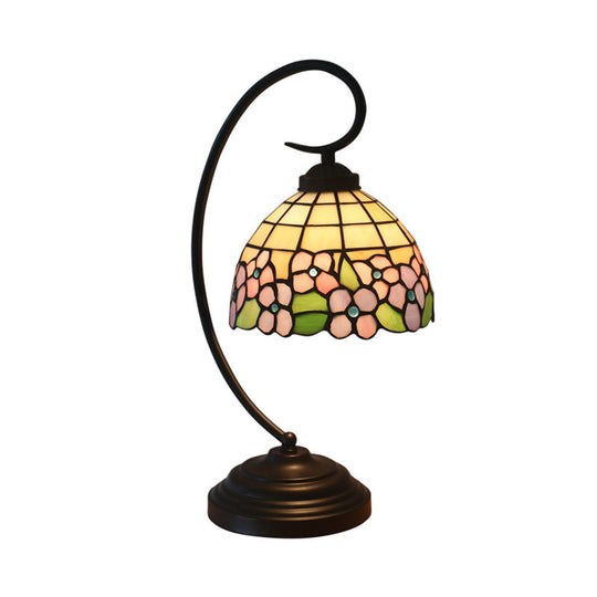 Blossom Pattern Tiffany Glass Desk Lamp - Pink/Orange 1-Head Night Table Light for Bedroom