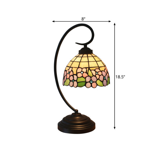 Blossom Pattern Tiffany Glass Desk Lamp - Pink/Orange 1-Head Night Table Light for Bedroom