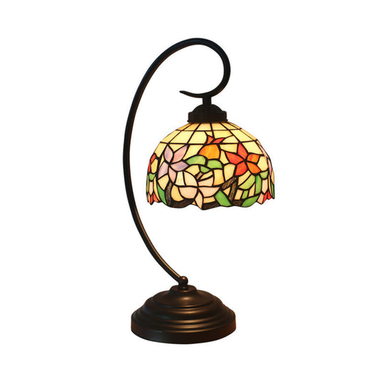Blossom Pattern Tiffany Glass Desk Lamp - Pink/Orange 1-Head Night Table Light for Bedroom