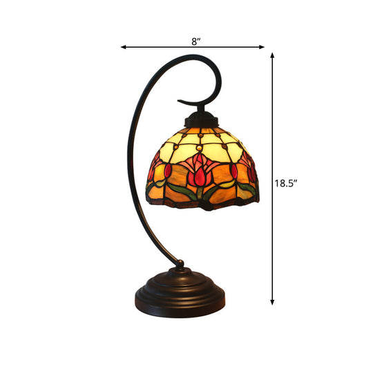 Baroque Red/Pink/Brown Cut Glass Domed Table Lamp with Curvy Arm
