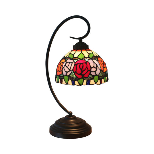 Baroque Red/Pink/Brown Cut Glass Domed Table Lamp with Curvy Arm