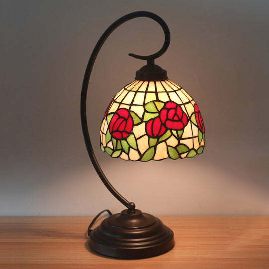 Baroque Red/Pink/Brown Cut Glass Domed Table Lamp with Curvy Arm