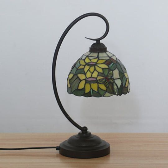 Red/Yellow Tiffany Style Hand Cut Glass Night Table Lamp with Blossom Pattern - Ideal Desk Lighting for Bedroom