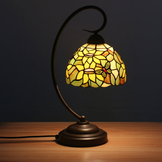 Red/Yellow Tiffany Style Hand Cut Glass Night Table Lamp with Blossom Pattern - Ideal Desk Lighting for Bedroom