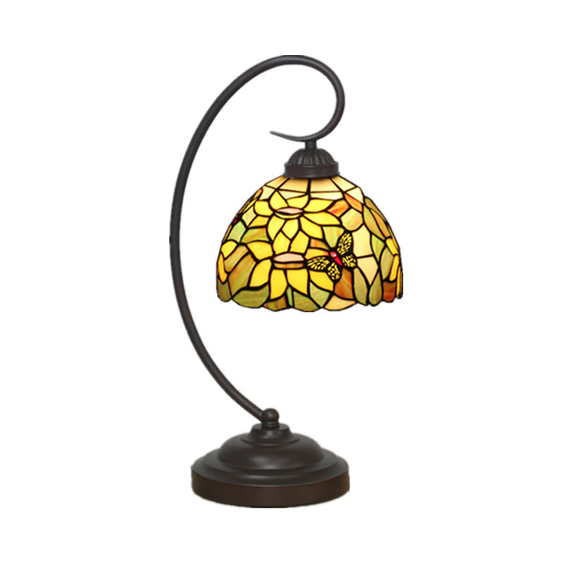 Red/Yellow Tiffany Style Hand Cut Glass Night Table Lamp with Blossom Pattern - Ideal Desk Lighting for Bedroom