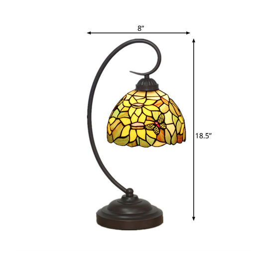 Red/Yellow Tiffany Style Hand Cut Glass Night Table Lamp with Blossom Pattern - Ideal Desk Lighting for Bedroom