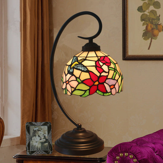 Red/Yellow Tiffany Style Hand Cut Glass Night Table Lamp with Blossom Pattern - Ideal Desk Lighting for Bedroom