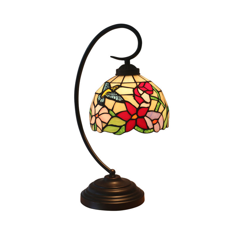 Red/Yellow Tiffany Style Hand Cut Glass Night Table Lamp with Blossom Pattern - Ideal Desk Lighting for Bedroom