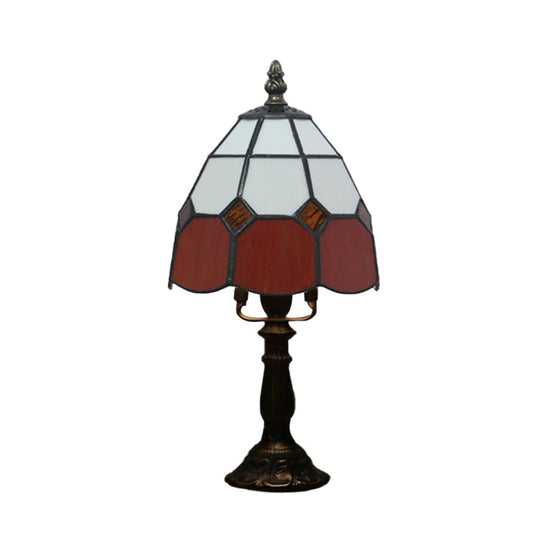 Tiffany Style Cut Glass Grid Dome Nightlight - 1 Light Red/Pink Nightstand Lamp for Bedside