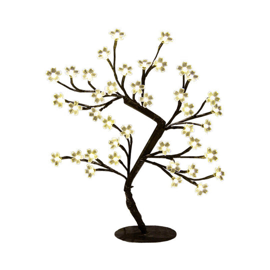 Art Deco LED Nightstand lamp with Cherry Blossom Plastic Shade - Black