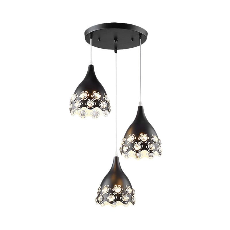 Contemporary Black Teardrop Cluster Pendant with Crystal-Encrusted Hanging Light